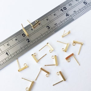 20 pairs x Gold Stainless Steel Earring Studs, Gold Bar Ear Posts, Stainless Steel Earring Blanks, BULK Earring Findings Supplies (0563)