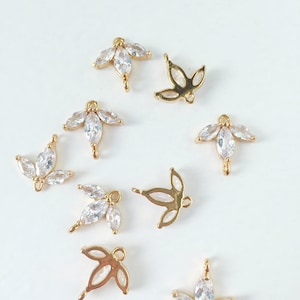 2 x Cubic Zirconia Floral Connector Gold Flower Connector Crystal Flower Connector Earring Making Supplies (0013)