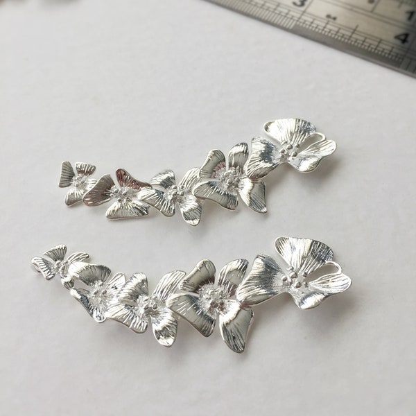 2 x Silver Plated Cascading Orchid Connector, Silver Flower Connectors, Earring Connectors, Earring Making, Necklace Connectors (0097)
