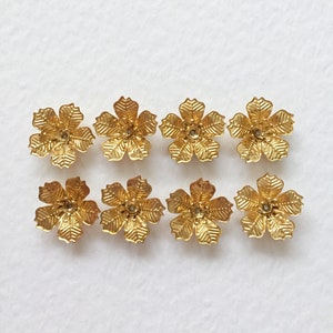 8 x Raw Brass 5 Petal Flower Bead Caps, Brass Flower Bead Caps, Gold Flower Bead Caps