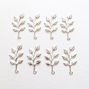 10 x Bright Silver Leaf Branch Charms Silver Leaves Laurel Leaf Charms Leaf Pendants