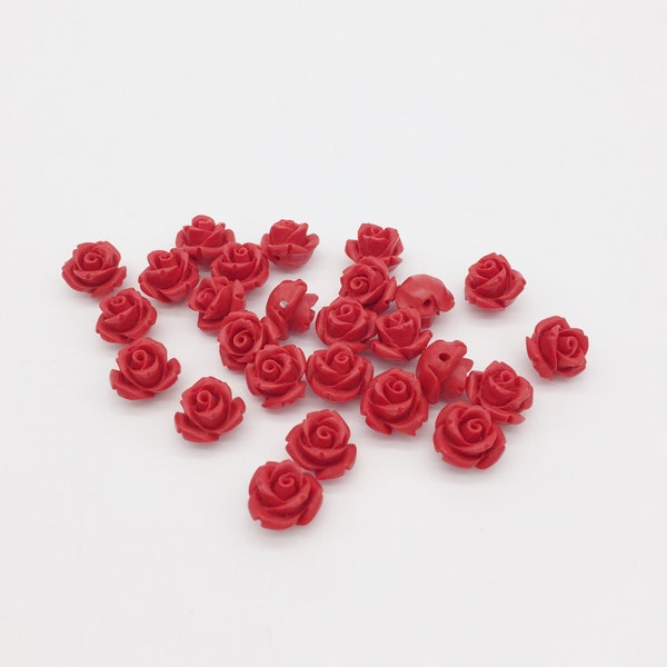 10 x Red Coral Rose Flower Beads, Red Coral Imitation Carved Flower Beads for DIY Jewelry Beading (1753)