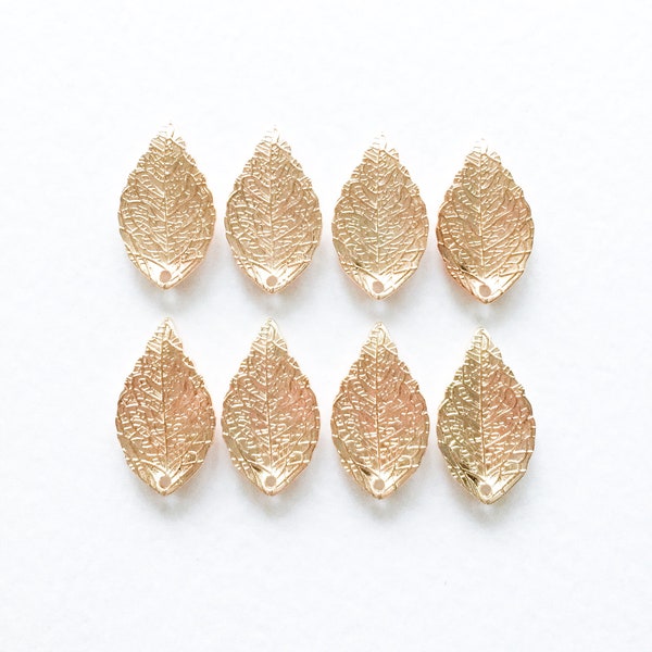 8 x Gold Leaf Charms Champagne Gold Tone Leaf Pendants Bright Gold Leaves Tiara Making Supplies Laurel Leaf Charms