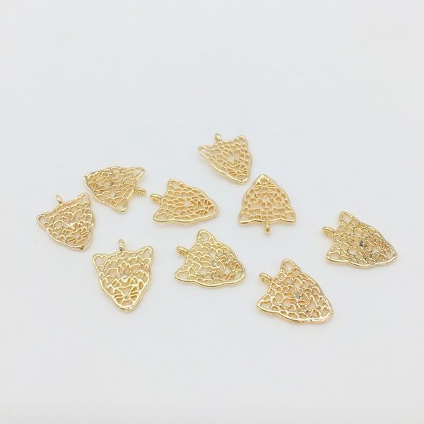 4 x 18K Gold Plated Leopard Head Charms, Gold Leopard Pendants, Minimalist Jewellery Pendants, Safari Charms (1233)