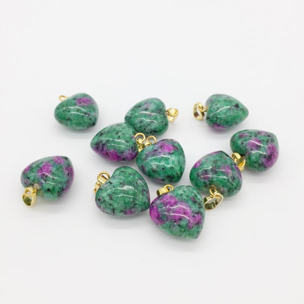 1 x Puffy Heart Ruby in Zoisite Pendant with Gold Plated Loop and Bail, 19x15mm (3950)