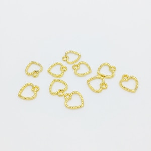 10 x Small Open Back Heart Bezel Charms, Gold Tone Open Heart Pendants (1268)