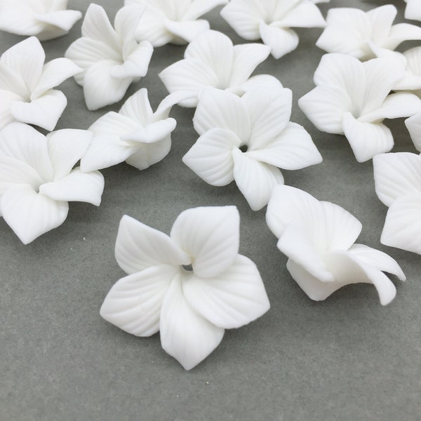 6 x Ceramic Flower Beads, White Porcelain Pointed Petal Flower Beads for Tiara and Headpiece Making