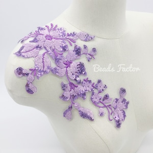 Beaded Lace Applique Purple Lace Patch Lavender Lace Applique with Sequins Floral Lace Applique for Evening Dress Dancewear Leotards