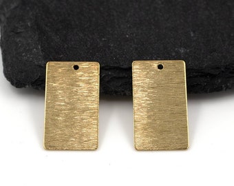 4 x Textured Raw Brass Rectangle Pendants, 25x14mm, Raw Brass Geometric Charms, Textured Brass Flat Rectangular Charms (C0510)