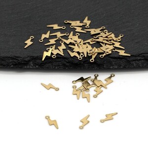 30 x Raw Brass Tiny Lightning Bolt Charms Gold Lightning Pendants 9mm Lightning Bolt Pendant (C0115)