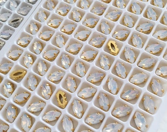 Gold plated Navette Glass Rhinestone Vitrail Medium China 15x7mm Pack of 6