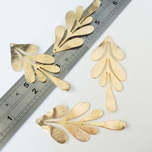 2 x Real Gold Plated Large Leaf Pendants 18K Gold Plated Branch Charms (0739)