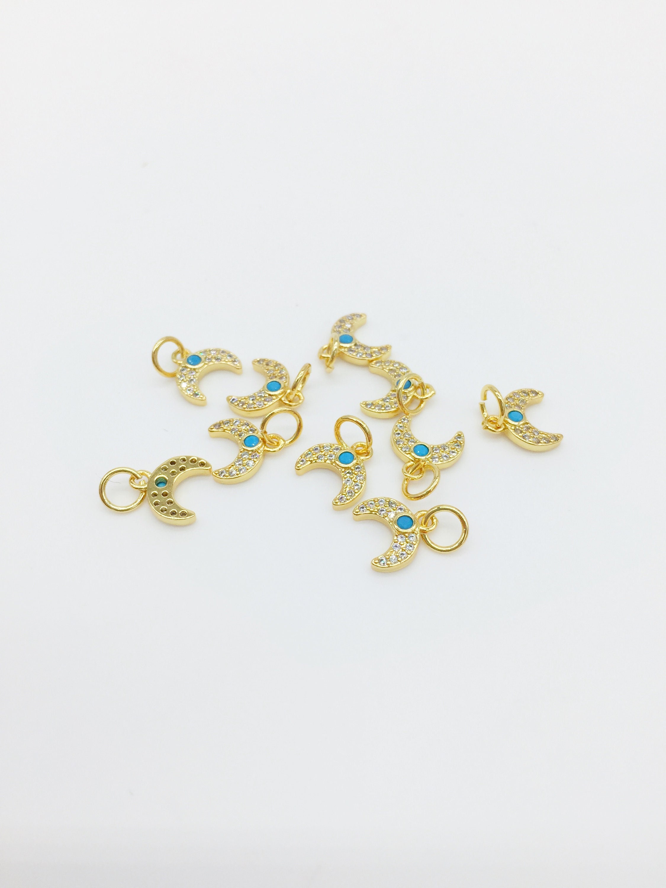 2 X Tiny Cubic Zirconia Moon Charm, 18K Gold Plated Minimalist Crescent Moon Pendant, Dainty Moon Pendant With Turquoise Crystal 0278 - Etsy 2 X Tiny Cubic Zirconia Moon Charm, 18K Gold Plated Minimalist Crescent Moon Pendant, Dainty Moon Pendant With Turquoise Crystal 0278 - Etsy