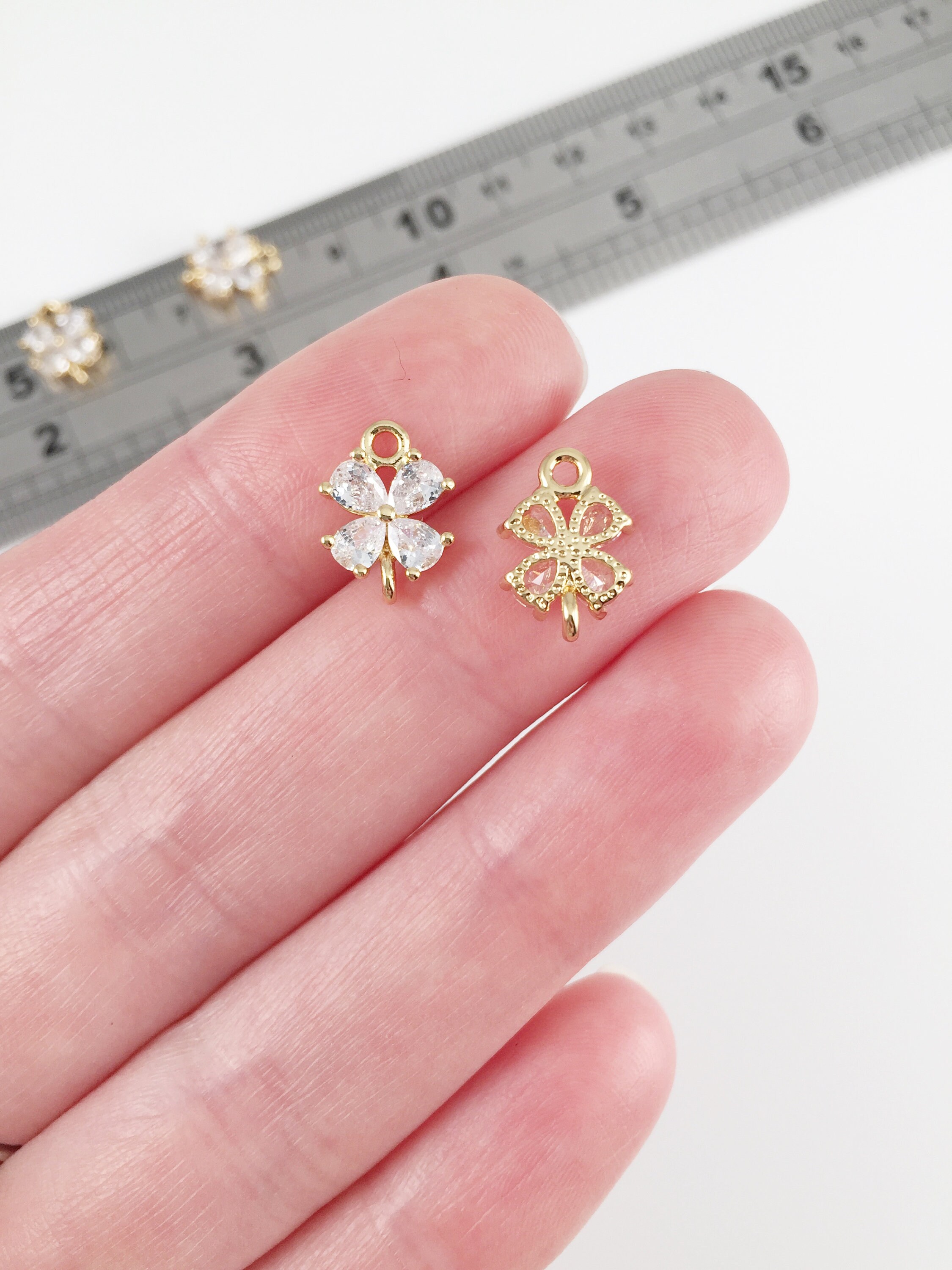 1 X 18K Gold Cubic Zirconia Flower Charms, Gold Plated 1 X 18K Gold Cubic Zirconia Flower Charms, Gold Plated