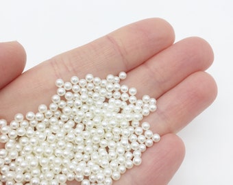 500 x 3mm Pearl Beads Ivory Pearls No Hole Round Pearl Beads Acrylic Pearl Beads Off-white Pearls for Jewelry Making (3358)