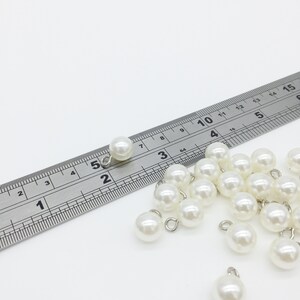 12 x Pearl Charms with Stainless Steel Loop, 10mm Off-white Pearl Charms, Silver Faux Pearl Pendants (3090)