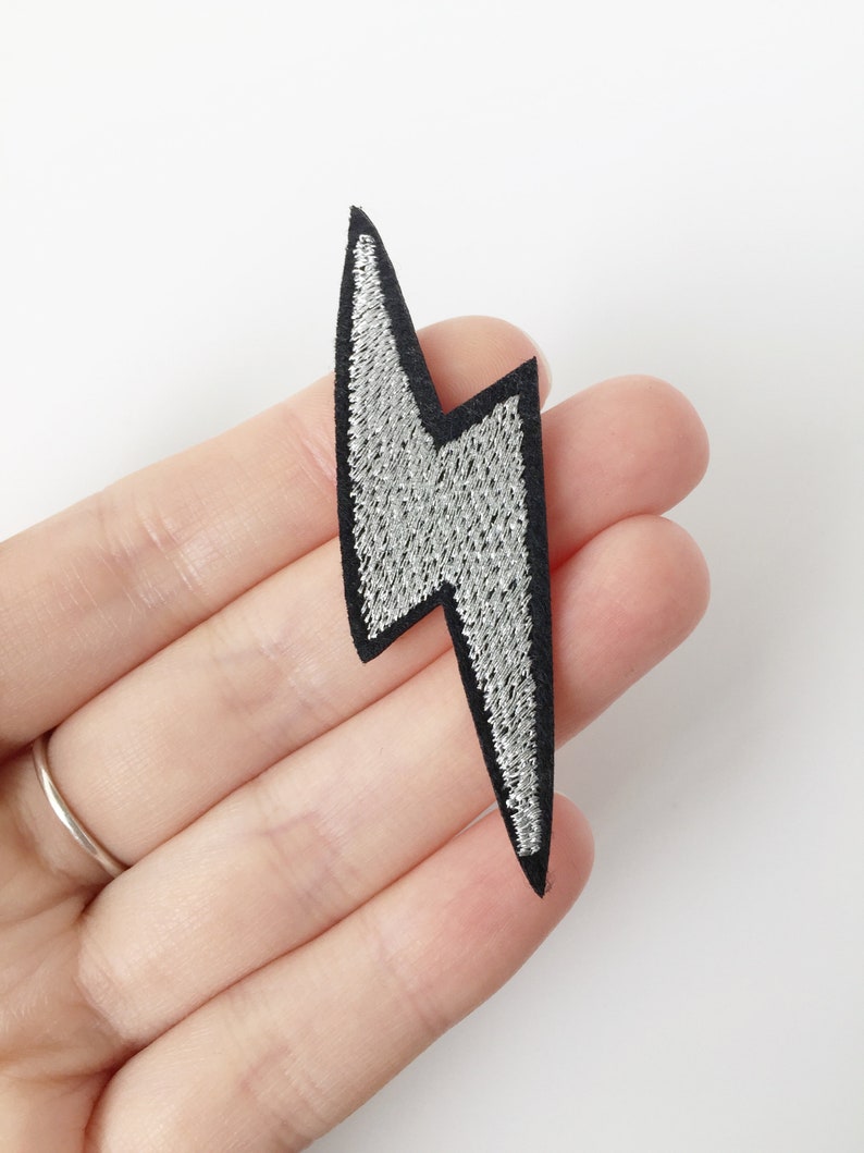 Silver Lightning Bolt Ironon Patch Pop Culture Fun Badge Etsy