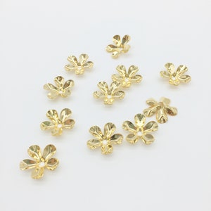 4 x 18K Gold Flower Beads, 5-Petal Flower Bead Caps, Shiny Gold Flowers for Tiara Making Headpiece Supply (1912)