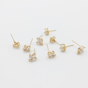 1 Paar x Gold Zirkonia Blumen Ohrring Ohrstecker mit Schlaufe, Gold Blumen Ohrring Beiträge Rohlinge, DIY Ohrring Komponenten (0338)