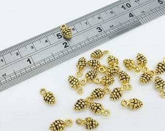 20 x Antique Gold Pine Cone Charms Vintage Gold Pinecone Beads Vintage Look Tiny Pine Cone Pendants (2339)