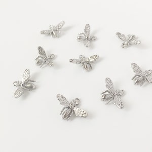 2 x Real Platinum Plated Bee Charms, Silver Bee Charms, Detailed Bee Charms in Silver Tone, Dainty Bee Pendants (1981)