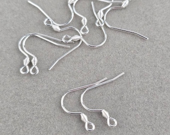 10 x 925 Sterling Silver Plated Steel Earring Hooks, Silver Ear Wire for DIY Earring Making
