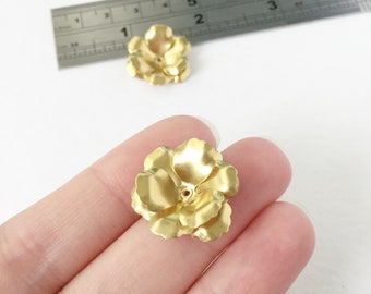 2 x 22mm Raw Brass Multi Petal Flower Beads, 3D Brass Flowers (0821)