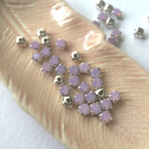 48 x 4mm or 5mm Rosewater Opal Sew On Rhinestone in Silver Pink Opal Montees Rosewater Opal Chatons