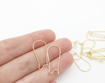 5 pairs x Gold Plated Stainless Steel Kidney Ear Wire Gold Tone Kidney Earring Hooks 25mm Long Earring Hooks (0388)