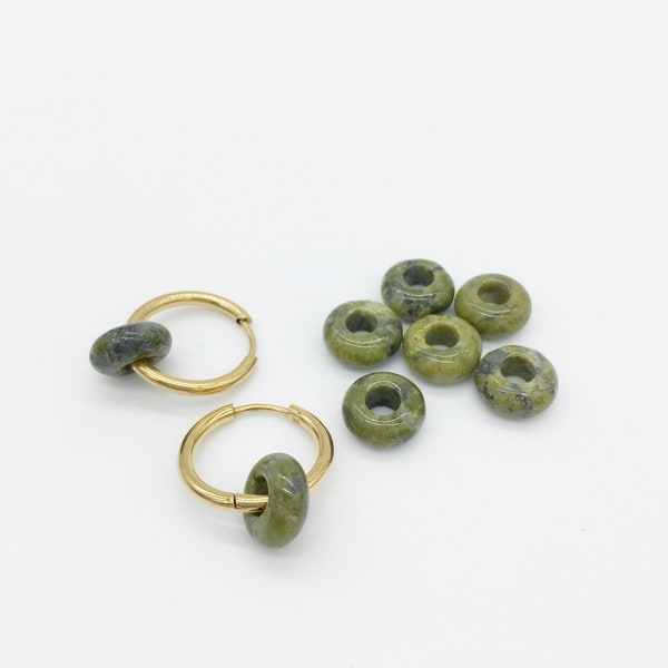 2 x Unakite Gemstone Donut Shaped Beads, 10mm (3919)