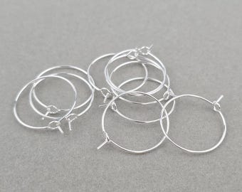 5 pairs x 925 Sterling Silver Plated Stainless Steel Hoop Earring Wire 20mm Beadable Earring Hoops (1912)