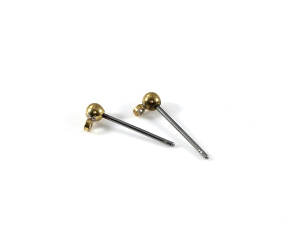 5 Pairs X 15x3mm Ball Pad Earring Post Raw Brass Earrings