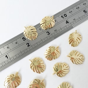 18K Gold Plated Monstera Pendants, Shiny Gold Monstera Leaf Charm, Polished Gold Tropical Leaf Pendant (1380)