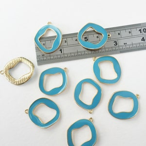 2 x Gold Plated Wavy Rhombus Enamel Pendants, Blue Enamel Charms, Smooth Rectangular Charms, Earring Components, DIY Earrings (0761)