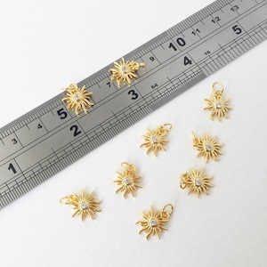 2 x 18K Gold Small Sun Charms with Cubic Zirconia, Gold Plated Dainty Sun Pendants, Gold Celestial Charms, Minimalist Sun Pendant  (1085)