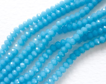 Opaque Blue Crystal Beads, Faceted Glass Blue Rondelle Beads, 6mm Rondelle Beads, Blue Jade Rondelle Beads, Blue Crystal Rondelle Beads