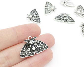 2 x Antique Silver Moth Charms, Celestial Moth Pendants, Tibetan Silver Moth Pendants (2902)