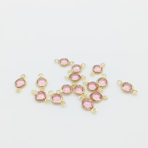 20 x Round Brass Glass Links, Faceted Light Pink Glass Connectors, Bezel Set Jewelry Links, Jewellery Making Supplies (2683)