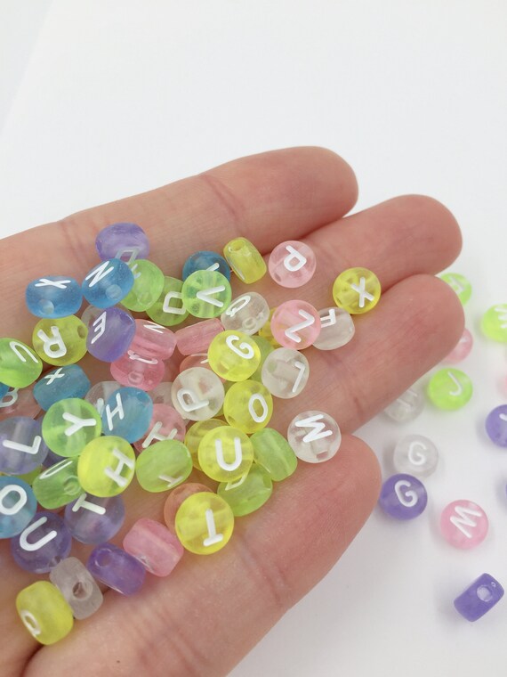 100 X Colourful Transparent Alphabet Beads, 7mm Bracelet Initial