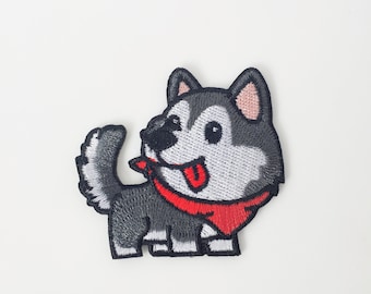 Husky Iron-on Patch, Husky Dog Badge, Embroidered Husky Pup Motif, Husky Applique, Animal Embroidery, DIY Patch