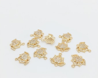 2 x 24K Gold Plated Lotus Links with Cubic Zirconia, Lotus Flower Connectors, Gold Lotus Beads for Jewellery Making (1561)