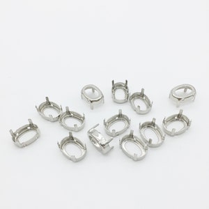 24 x 10x14mm Rhodium Setting for Oval Cut Crystals, Prong Setting for Rhinestones, Sew-on Crystal Setting, Oval Brass Bezel