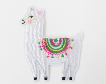 White Alpaca Iron-on Patch, Alpaca Badge, Embroidered Llama Motif, Llama Applique, Animal Embroidery, DIY Patch