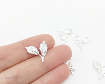 4 x Silver Double Leaf Charms Silver Plated Leaf Pendants Silver Metal Leaf Blanks Small Leaf Stampings for Headpiece Making (3515)