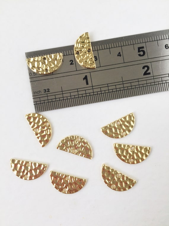 8 x Semi Circle Hammered Gold Connectors, Semi-circle Earring Connectors, Hammered Gold Connectors (0033)