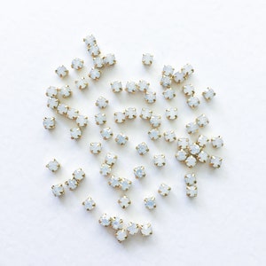 4mm 5mm 6mm Opal Glass Sew On Rhinestone in Gold White Opal Montees White Opal Chatons