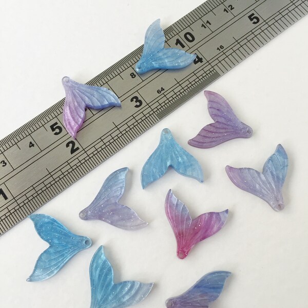 thumbnail image 2 of 6pc Mermaid Tail Charm Set – Teal Acrylic, 17mm Curved Pendant, Fairy Tale Craft 2 of 4