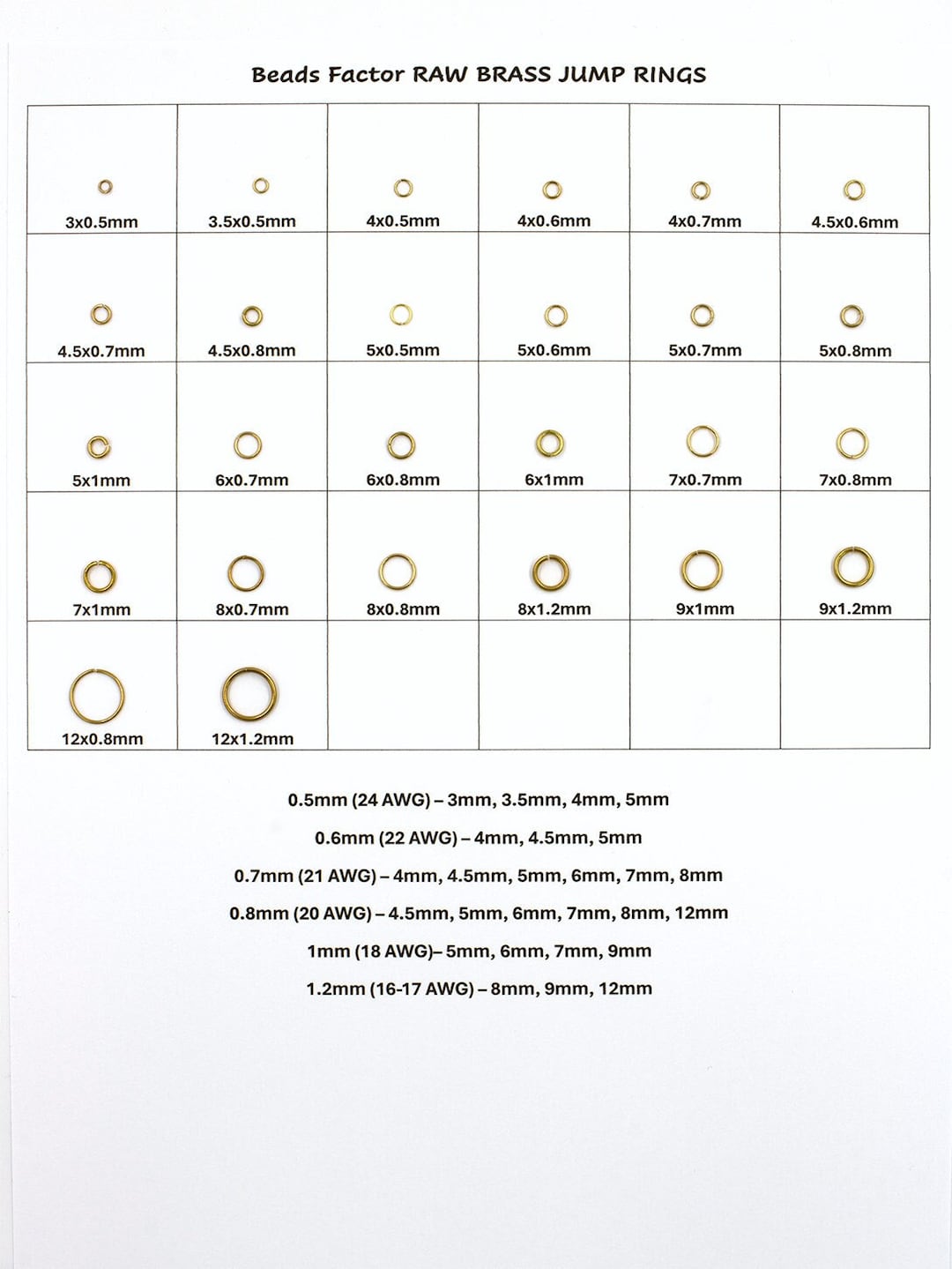 10 Grams X Raw Brass Round Jump Rings Various Sizes, 3mm 4mm 4.5mm 5mm ...