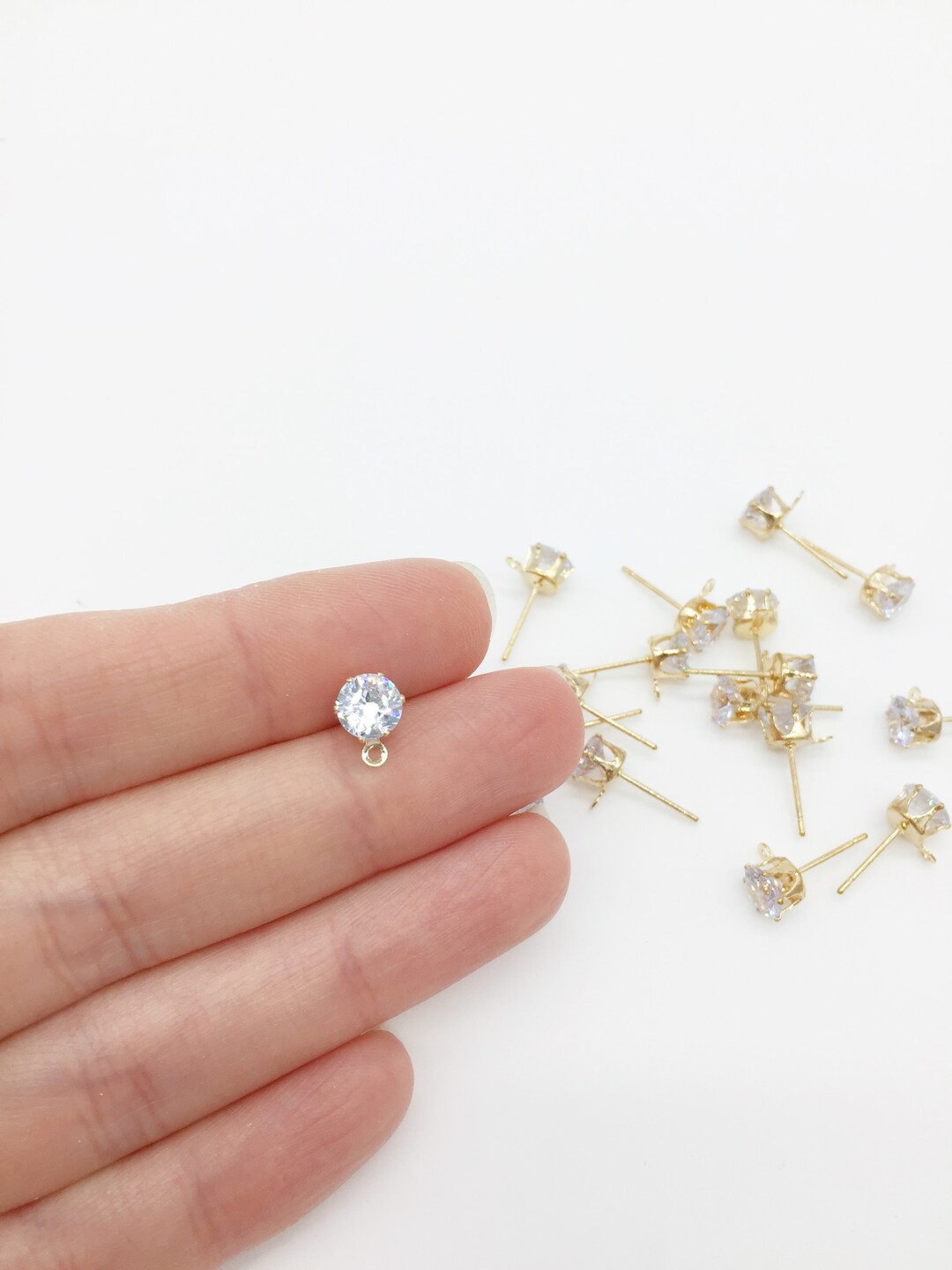 4 Pairs X Cubic Zirconia Gold Earring Studs With Loop, Gold Plated ...