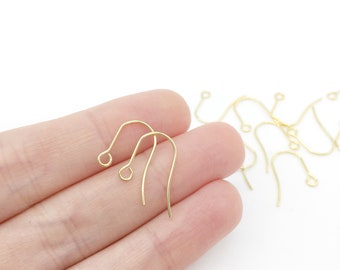 10 pairs x 18K Gold Plated Stainless Steel Earring Hooks, Gold Steel Fish Hook Earring Wire, Plain Earring Hooks